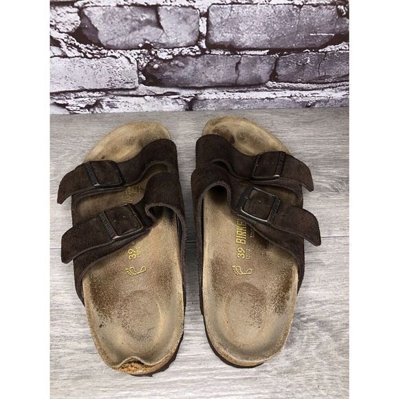 Birkenstock Arizona Mocha Brown Suede Leather Slides Sandals Women Sz 39EU/8.5M - Picture 6 of 16